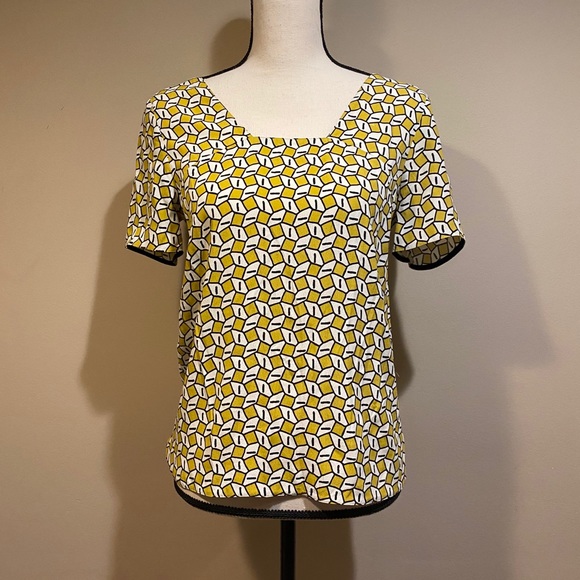 Zara Basic Yellow Geometric Square Blouse Top - Picture 2 of 8